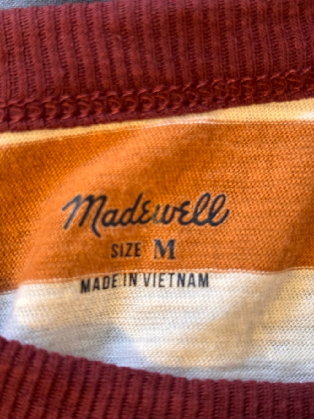 🌸 Madewell Women’s Medium Striped Crewneck T-Shirt Rust/Cream - Picture 3 of 5